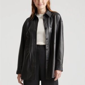 Black leather shirt jacket